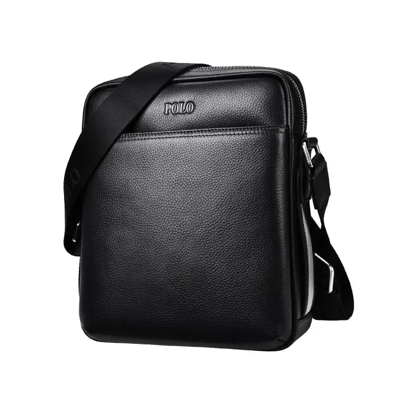 POLO Cow Leather Small Square Bag Men's Crossbody Bag Medium Men's Black