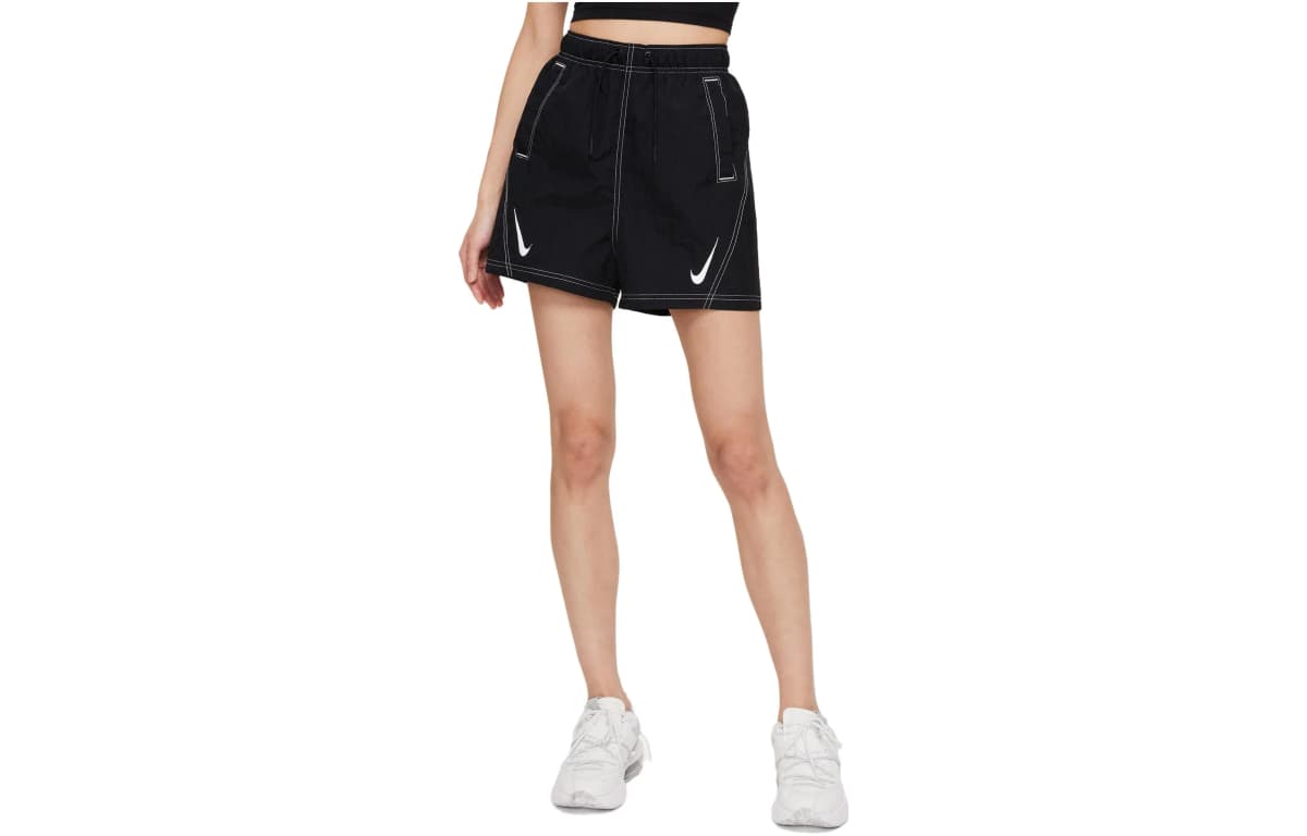Nike Logo Print Lace-Up Woven Fitted Shorts Women's Black