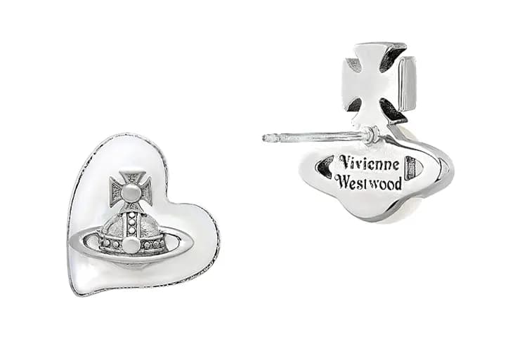 Vivienne Westwood THOMASINA Heart Saturn Pattern Earrings Unisex Silver 2