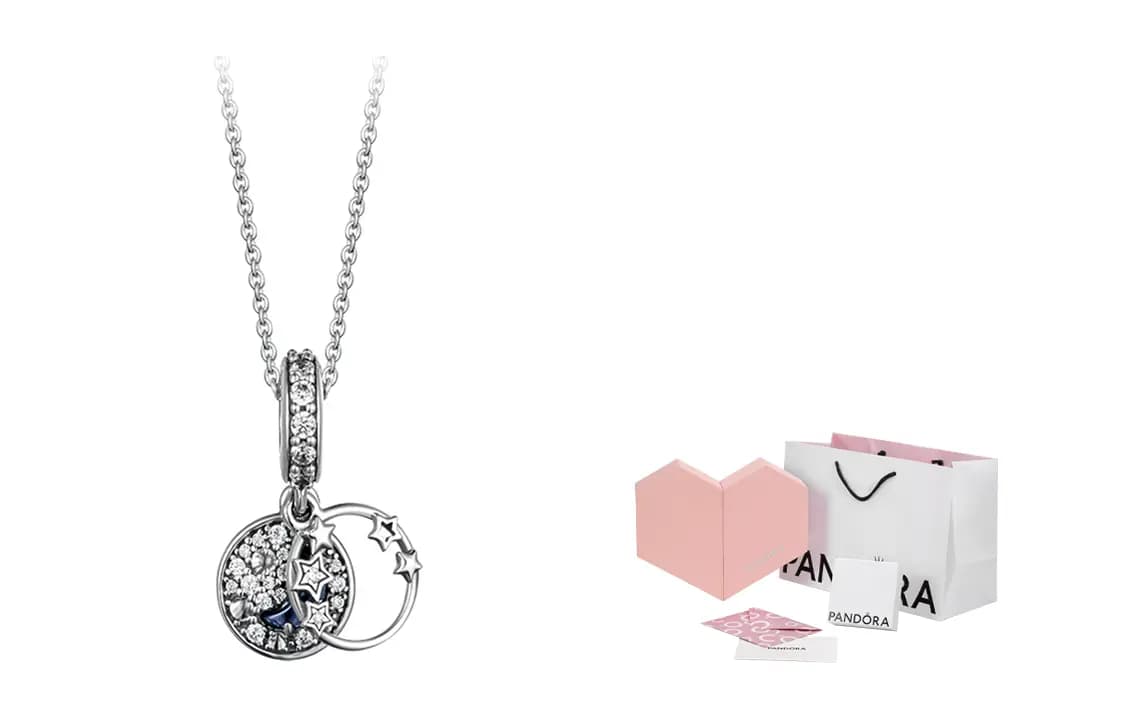 Pandora Starry Night Sky Moon & Stars Necklace Women's Silver 5