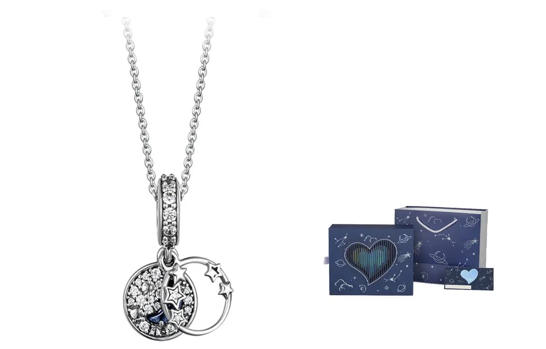 Pandora Starry Night Sky Moon & Stars Necklace Women's Silver 4