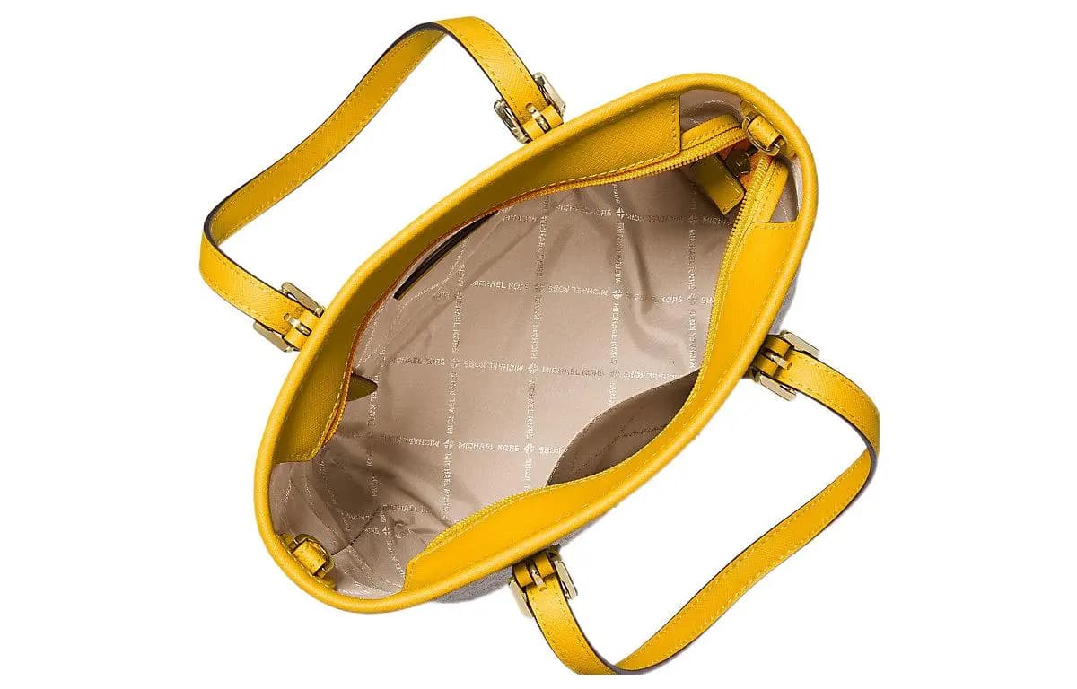 MICHAEL KORS MK Jet Set Signature Print Canvas Çanta Qadın Sarı/Krem 3