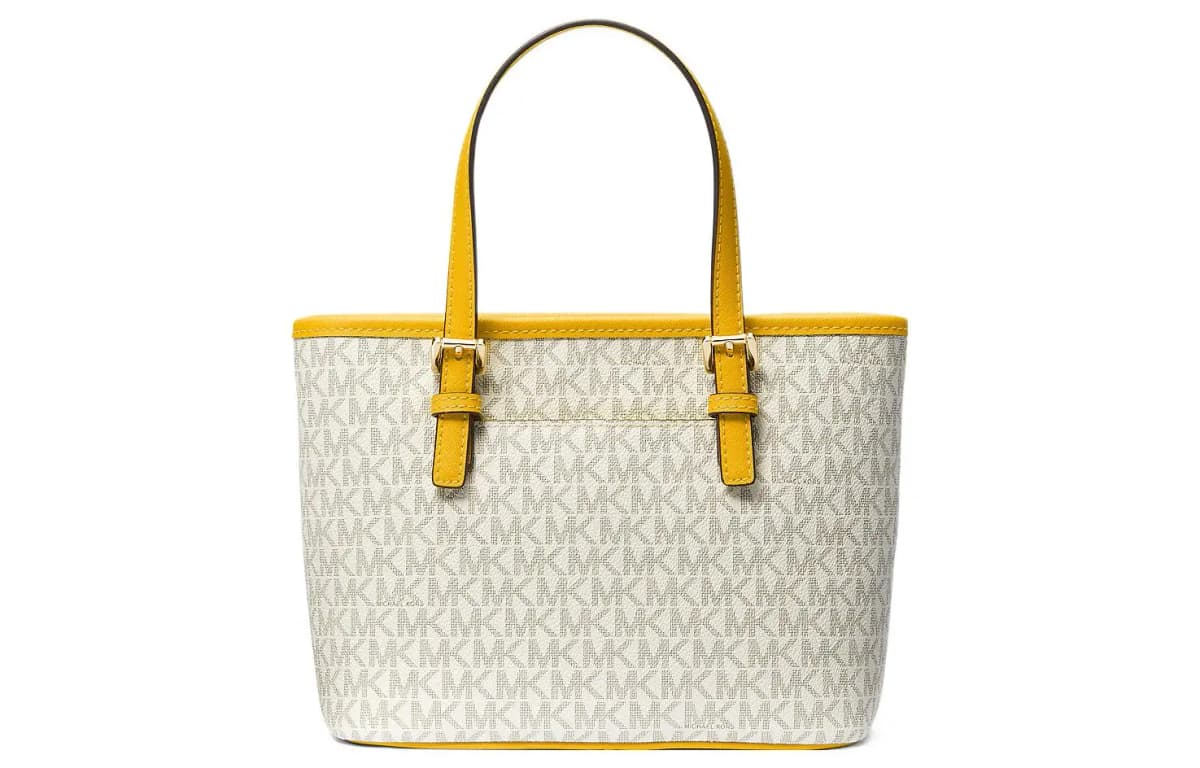 MICHAEL KORS MK Jet Set Signature Print Canvas Çanta Qadın Sarı/Krem 2