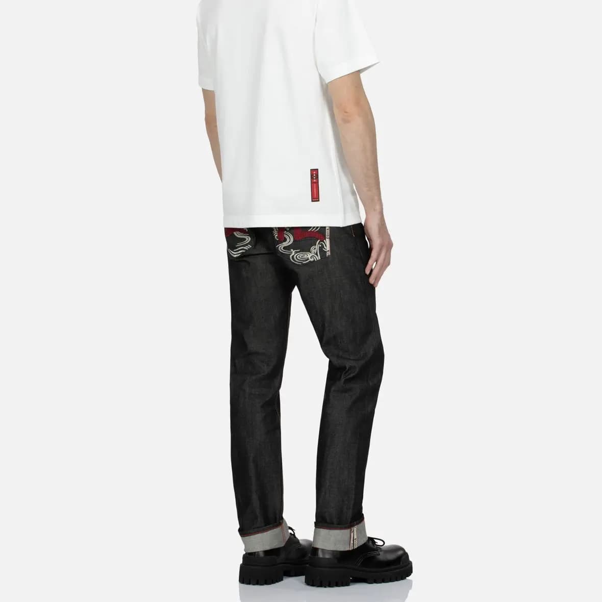 EVISU AW23 Small Seagull Texture Embroidered Slim Jeans Men's Black 6
