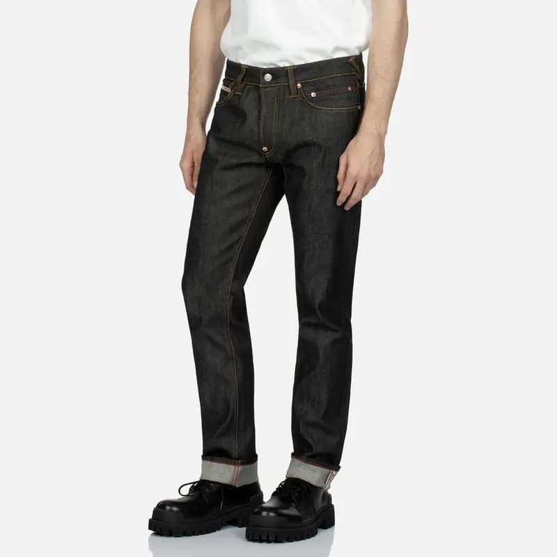 EVISU AW23 Small Seagull Texture Embroidered Slim Jeans Men's Black 4