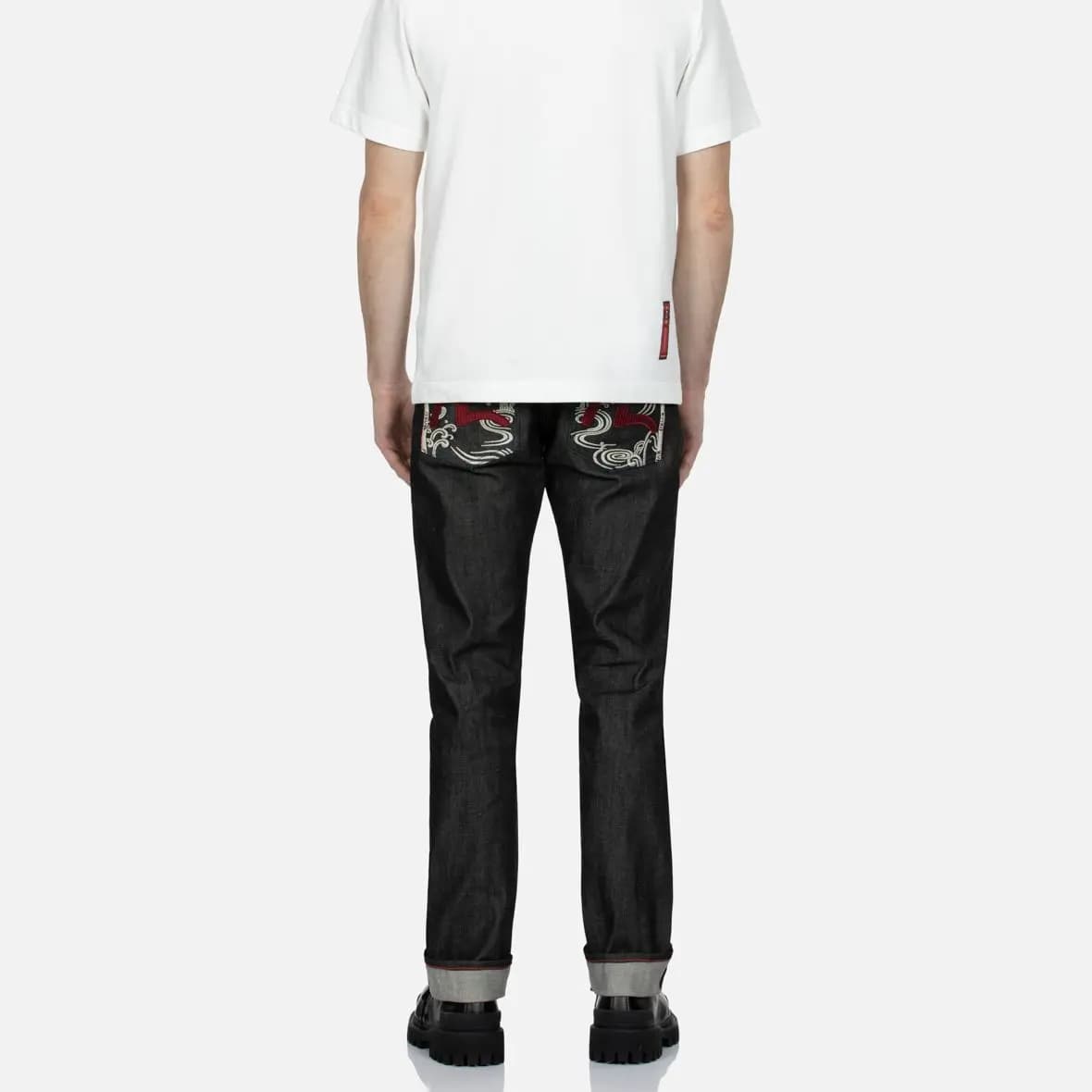 EVISU AW23 Small Seagull Texture Embroidered Slim Jeans Men's Black 5