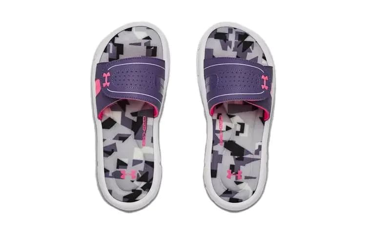 Under Armour Ignite Series Slip-Resistant Cushioning Wear-Resistant Slippers White Purple Kids' 4