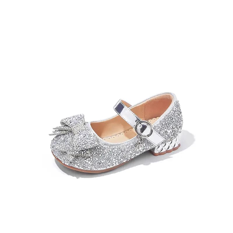 Snoffy Small High Heel Crystal Shoes Princess Shoes Durable Breathable Low Top Kids' Leather Shoes Champagne Gold Kids' 8