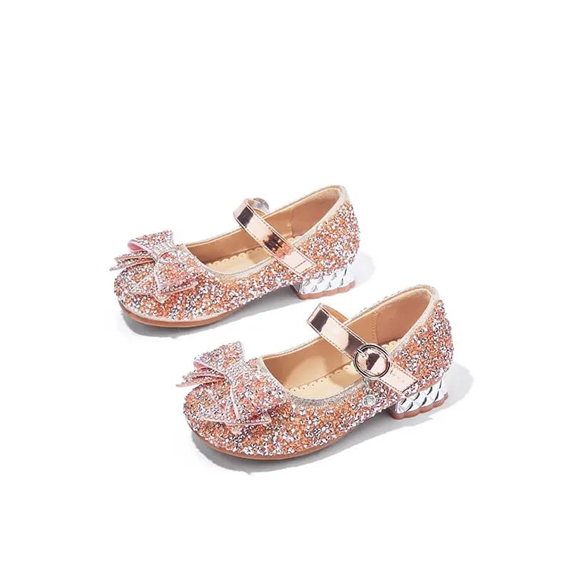 Snoffy Small High Heel Crystal Shoes Princess Shoes Durable Breathable Low Top Kids' Leather Shoes Champagne Gold Kids' 4