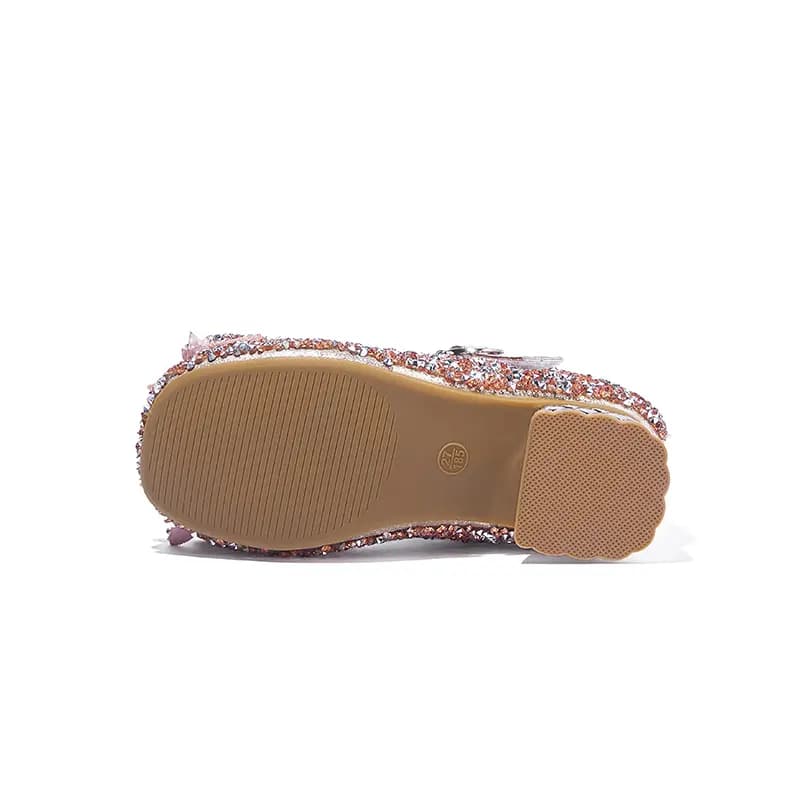 Snoffy Small High Heel Crystal Shoes Princess Shoes Durable Breathable Low Top Kids' Leather Shoes Champagne Gold Kids' 6