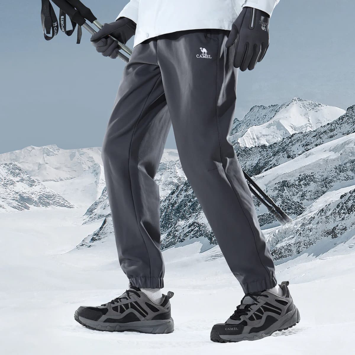 CAMEL Urban Function Series Solid Color Logo Windproof Water-Resistant Fleece Soft Shell Jogger Pants Men's 13