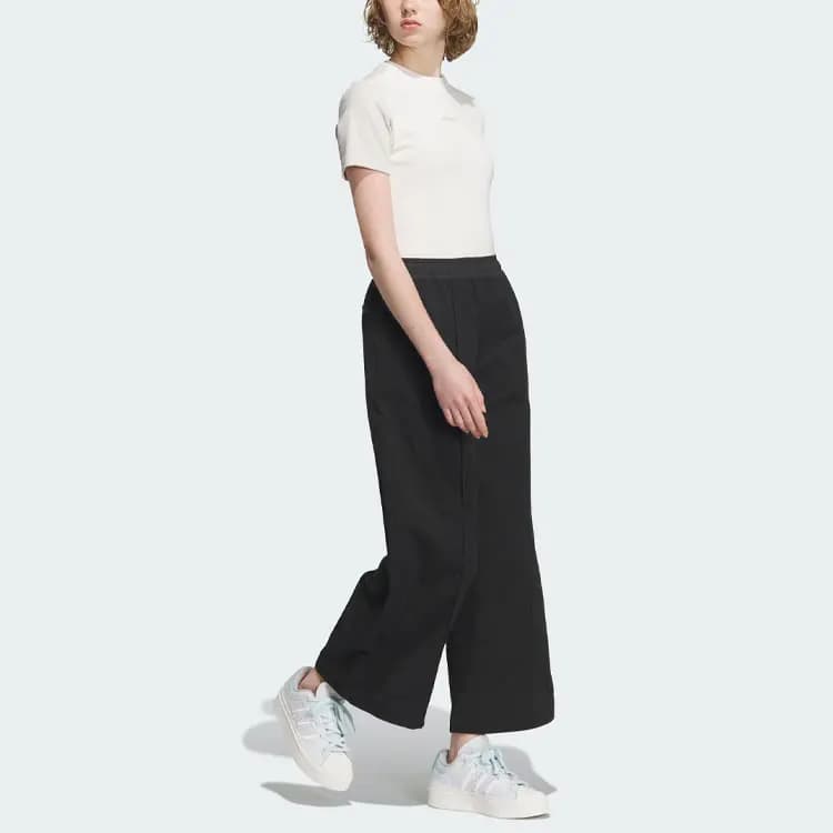 adidas Originals Trefoil Adventure Pants Solid Color Label Logo Wide Leg Sports Long Pants Women's Black 4