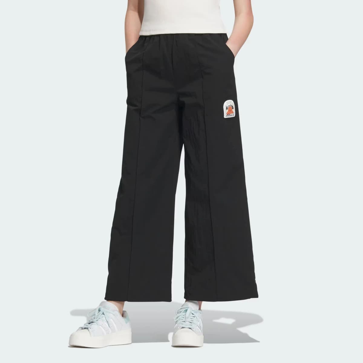 adidas Originals Trefoil Adventure Pants Solid Color Label Logo Wide Leg Sports Long Pants Women's Black 2