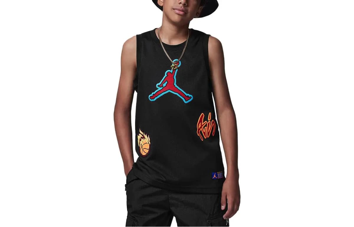 Jordan Kids Patch Pack Logo Print Sleeveless Basketball Jersey Boys Black