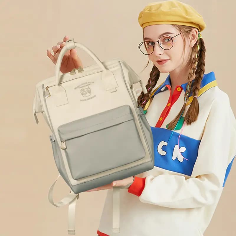 POLO Fabric Laptop Bag For Women's University Students Back To School Backpack For Women's Large Women's Apricot Green 14