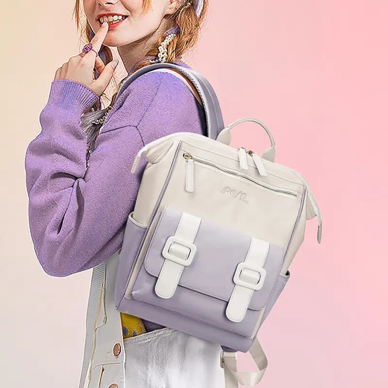 POLO Fabric Laptop Bag For Women's University Students Back To School Backpack For Women's Large Women's Apricot Green 7