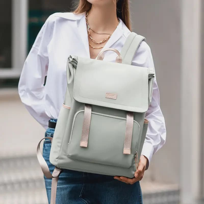 POLO Textile, Synthetic Leather Backpack Large Women's Light Gray/Sea Breeze Green 15