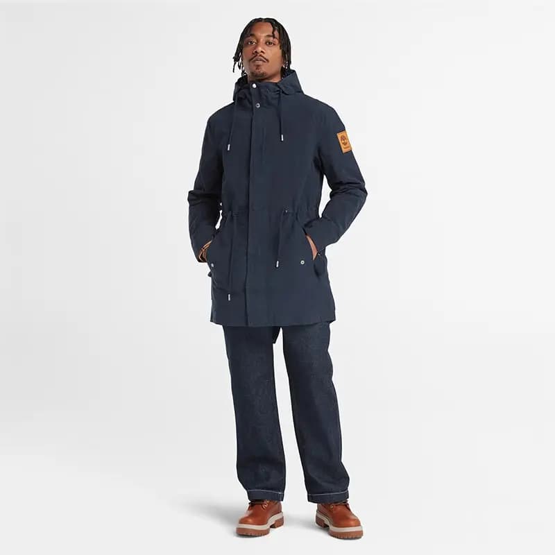 Timberland Solid Casual Water-Repellent Hooded Zip Long-Sleeve Parka Men's Deep Sapphire Blue 3