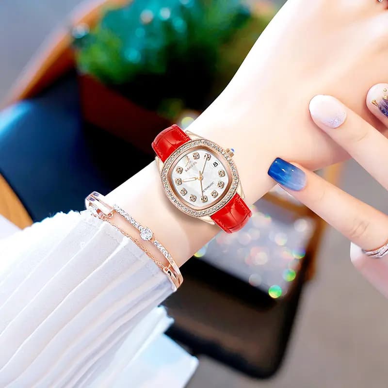 KANGOL Mechanical Movement Leather Watch Bands Chinese Watches Women's Watch Mother-of-Pearl Color Watch Dial 6