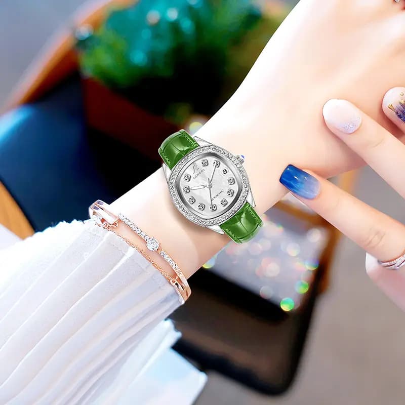 KANGOL Mechanical Movement Leather Watch Bands Chinese Watches Women's Watch Mother-of-Pearl Color Watch Dial 8