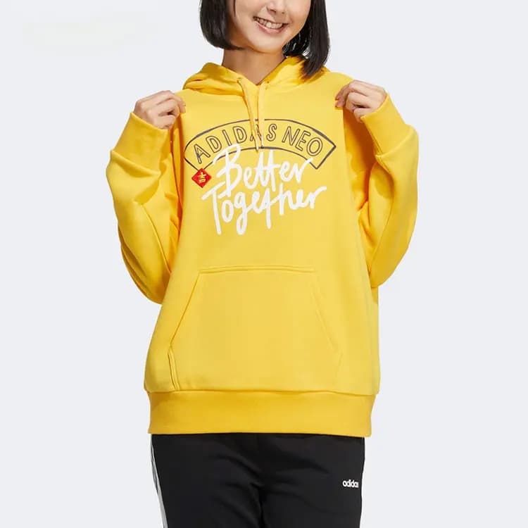 adidas Letter Print Qadın Hudi Sarı 2