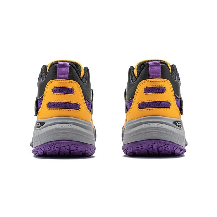 Big Kid LiNing Children's Territory Pre Casual Comfortable Anti-Slip Cushioning Wear-Resistant High-Top Kids Basketball Shoes Black-Purple-Yellow 4