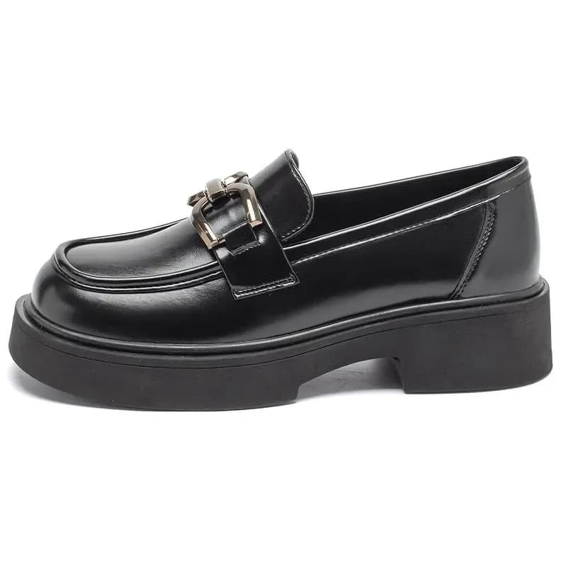 AGSDON PU Thick Sole Versatile British Loafers 4cm Women's 8