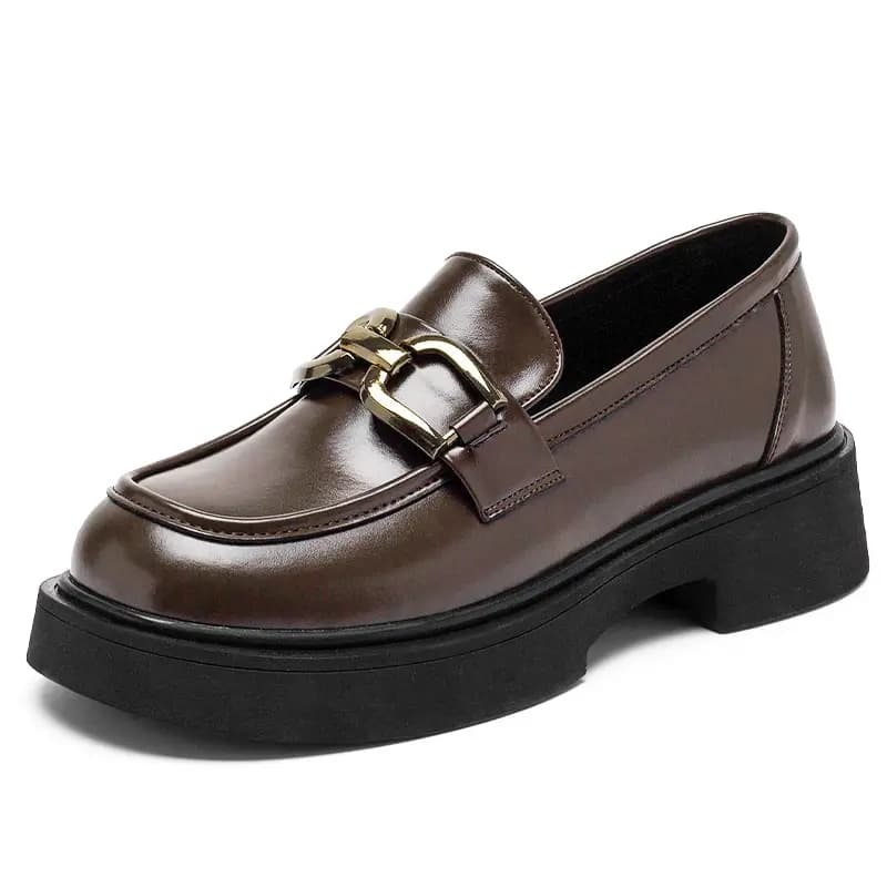 AGSDON PU Thick Sole Versatile British Loafers 4cm Women's 2