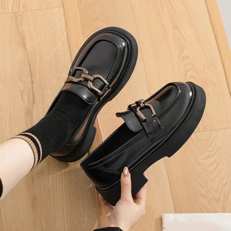 AGSDON PU Thick Sole Versatile British Loafers 4cm Women's 11