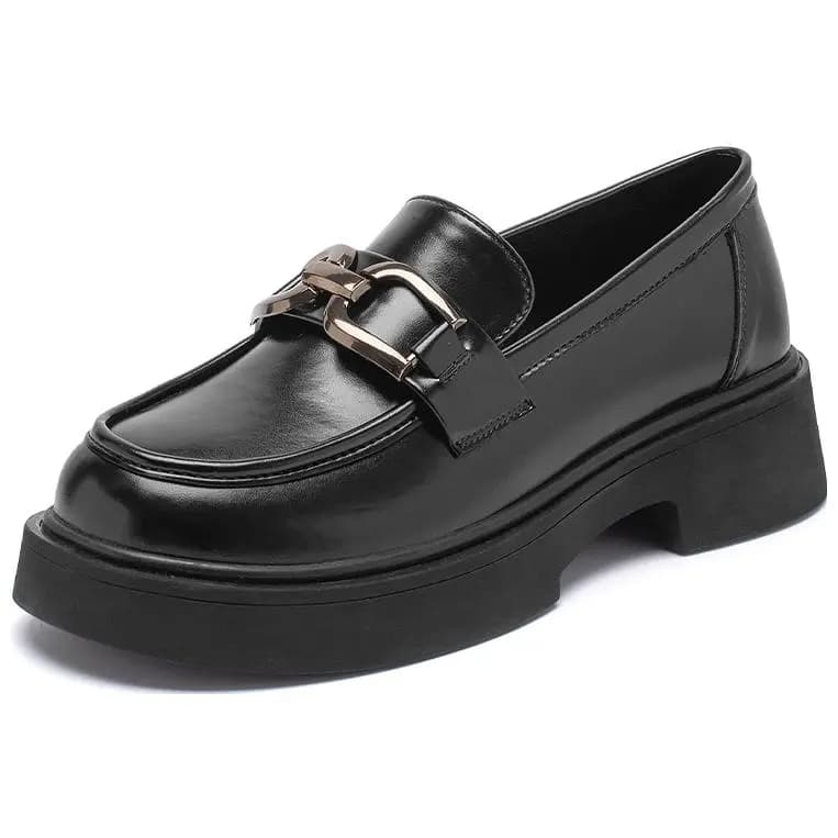 AGSDON PU Thick Sole Versatile British Loafers 4cm Women's 9