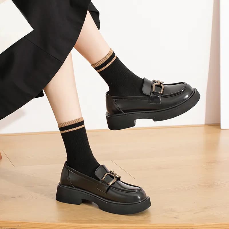 AGSDON PU Thick Sole Versatile British Loafers 4cm Women's 14