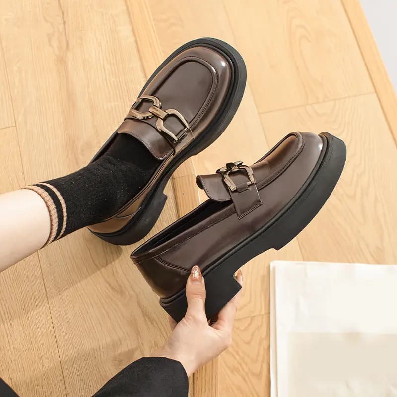 AGSDON PU Thick Sole Versatile British Loafers 4cm Women's 7