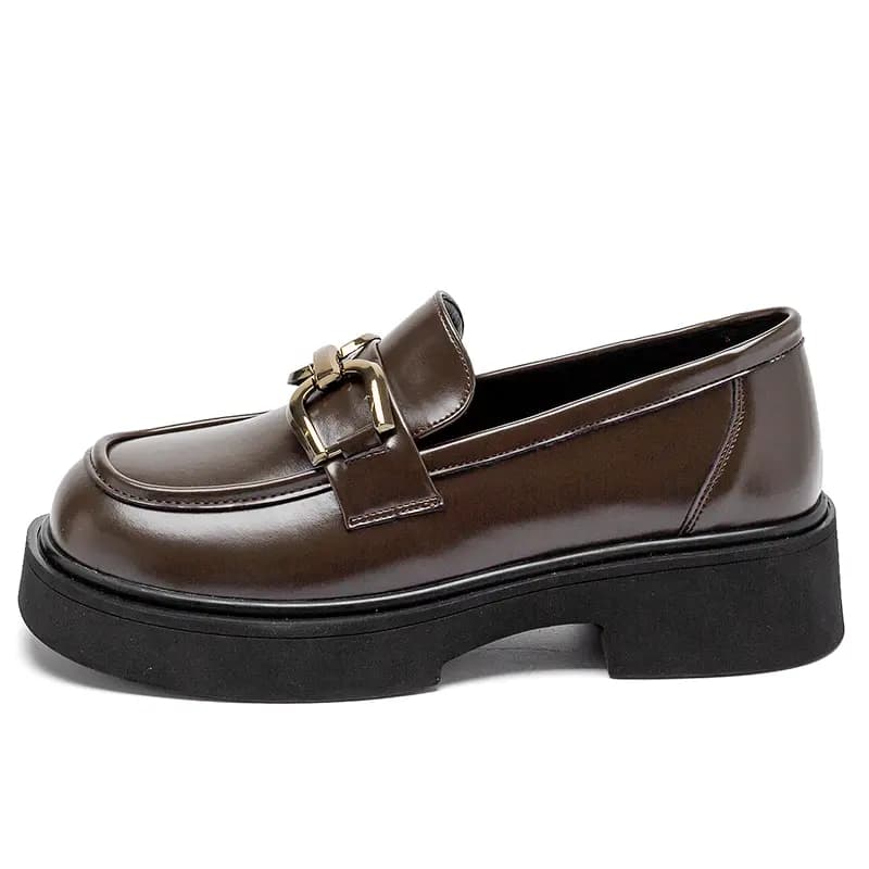 AGSDON PU Thick Sole Versatile British Loafers 4cm Women's