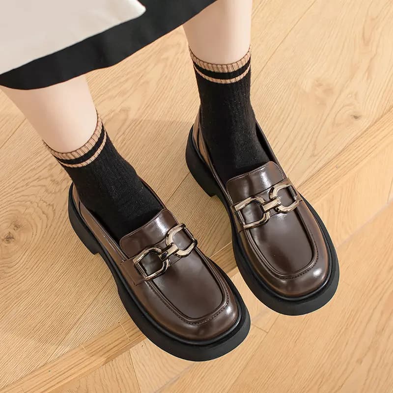 AGSDON PU Thick Sole Versatile British Loafers 4cm Women's 3