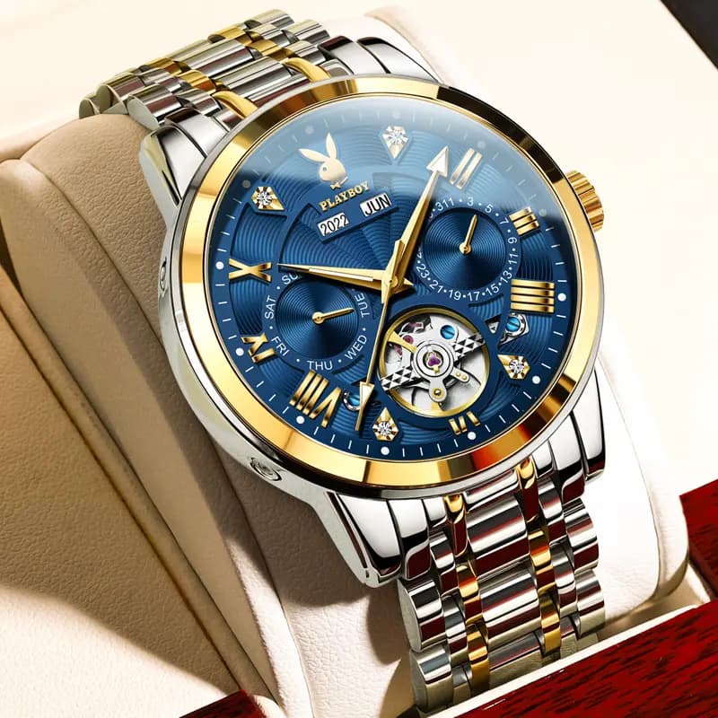 Playboy Roman Series Mechanical Saat Kişi Qara 57