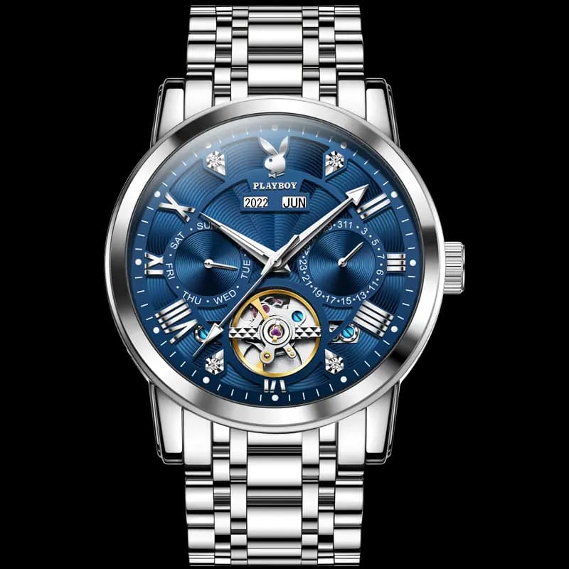 Playboy Roman Series Mechanical Saat Kişi Qara 11