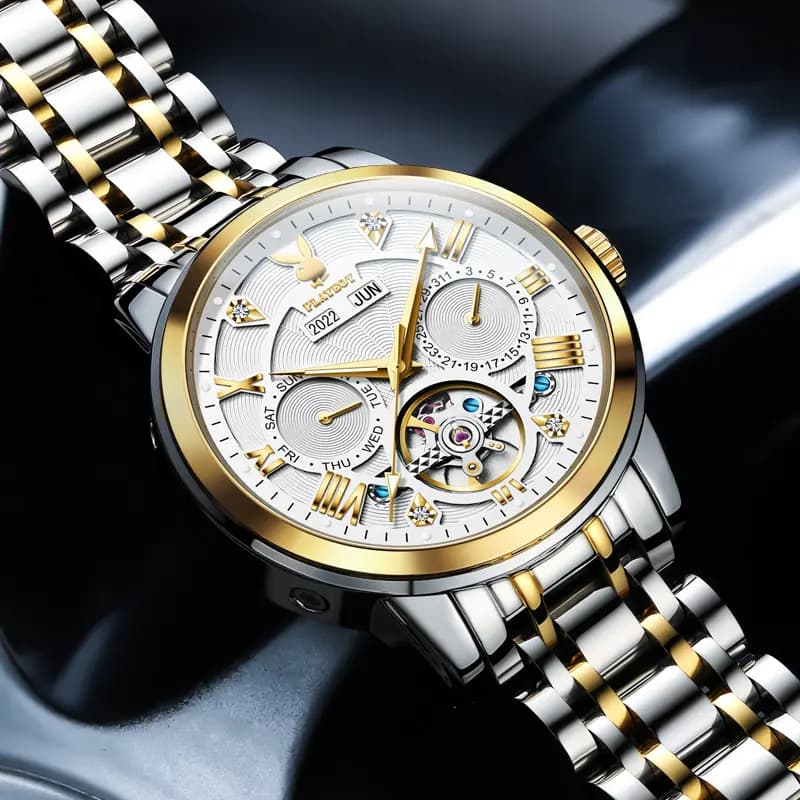 Playboy Roman Series Mechanical Saat Kişi Qara 71