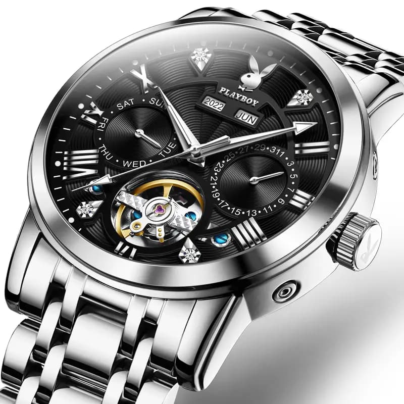 Playboy Roman Series Mechanical Saat Kişi Qara 30