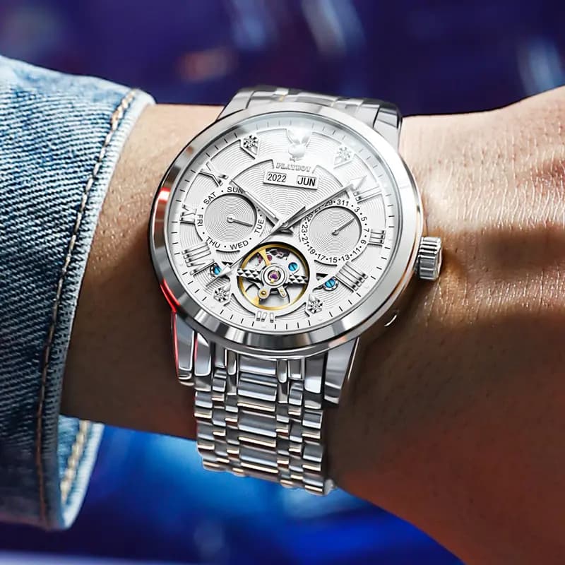 Playboy Roman Series Mechanical Saat Kişi Qara 65
