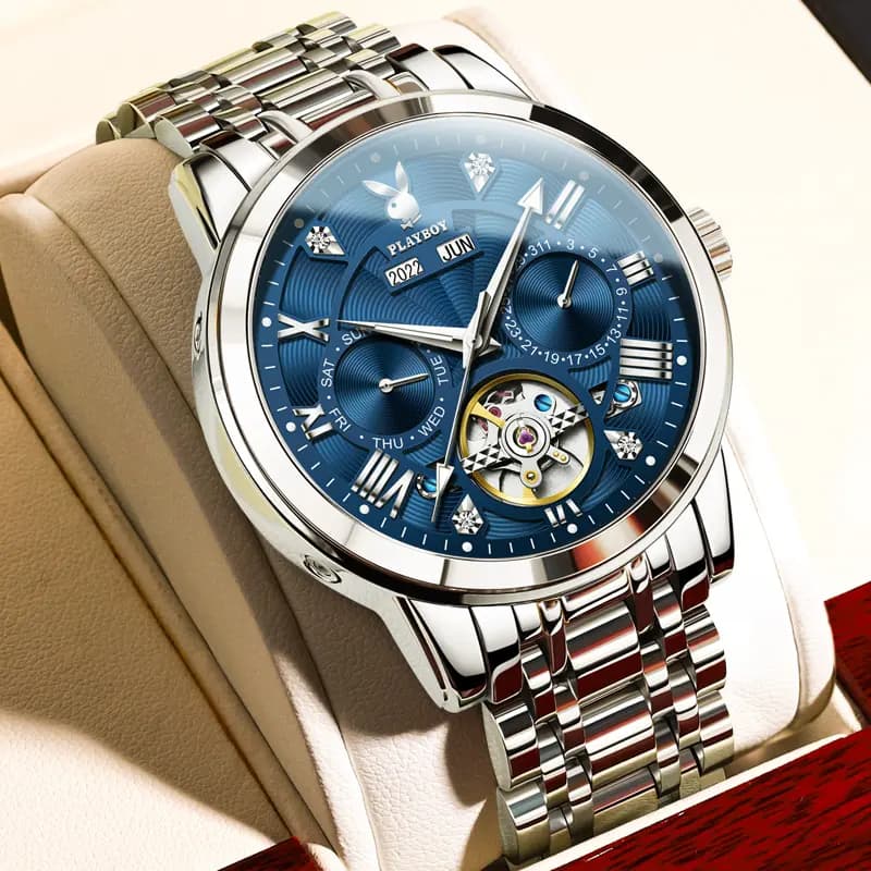 Playboy Roman Series Mechanical Saat Kişi Qara 45