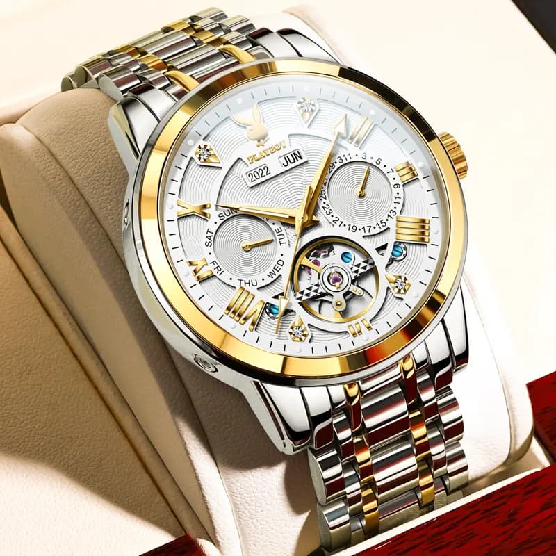 Playboy Roman Series Mechanical Saat Kişi Qara 51
