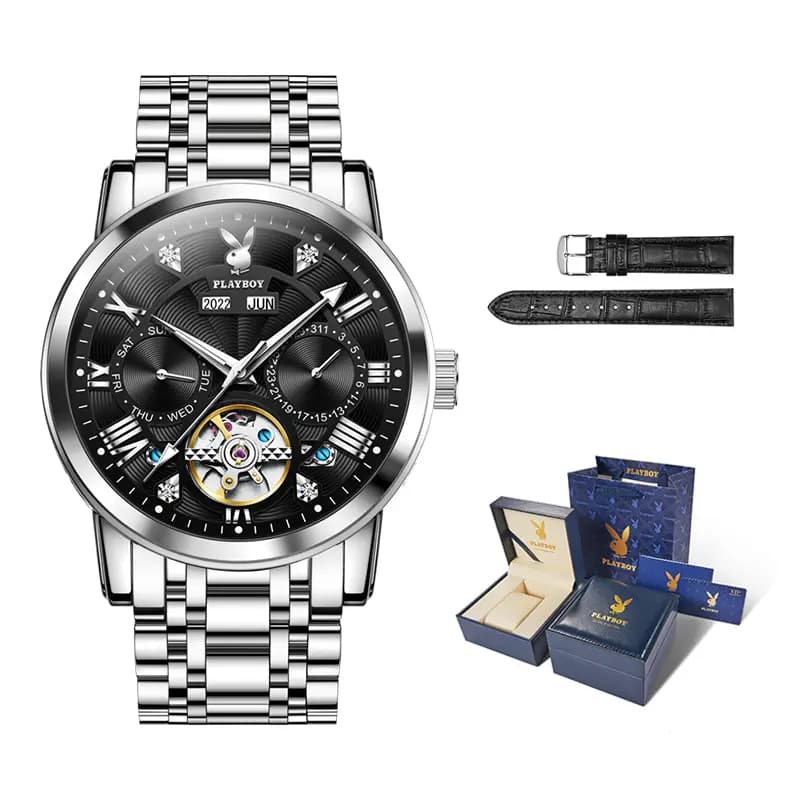 Playboy Roman Series Mechanical Saat Kişi Qara 78