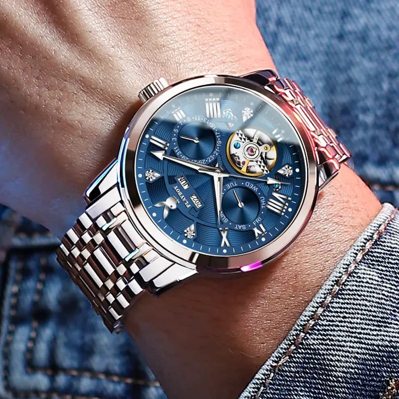 Playboy Roman Series Mechanical Saat Kişi Qara 14