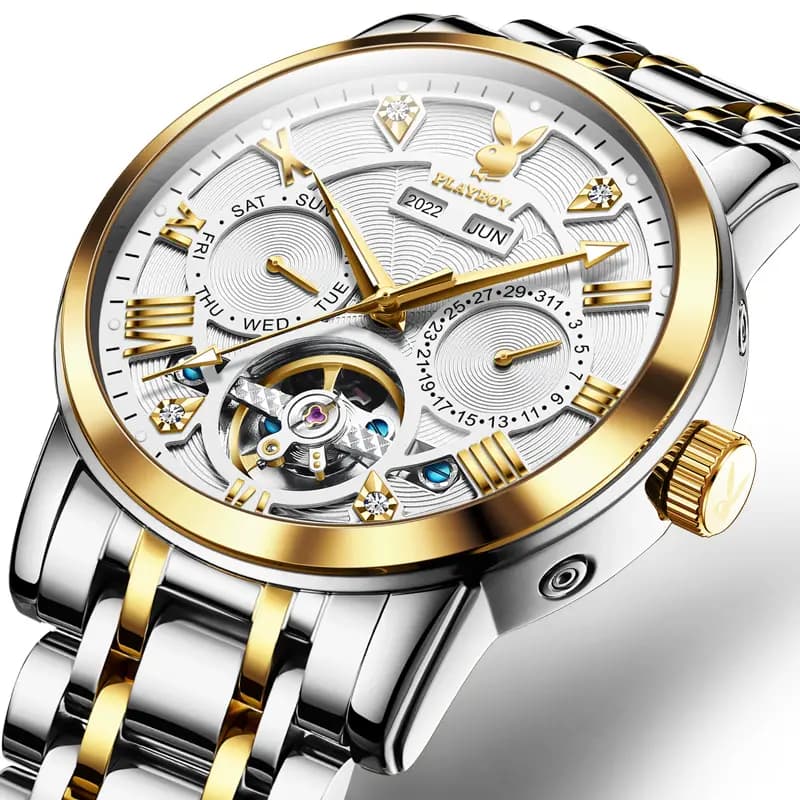 Playboy Roman Series Mechanical Saat Kişi Qara 48