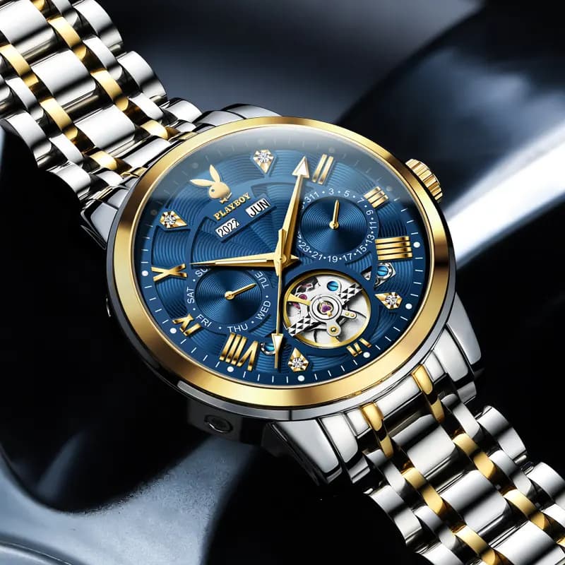 Playboy Roman Series Mechanical Saat Kişi Qara 75