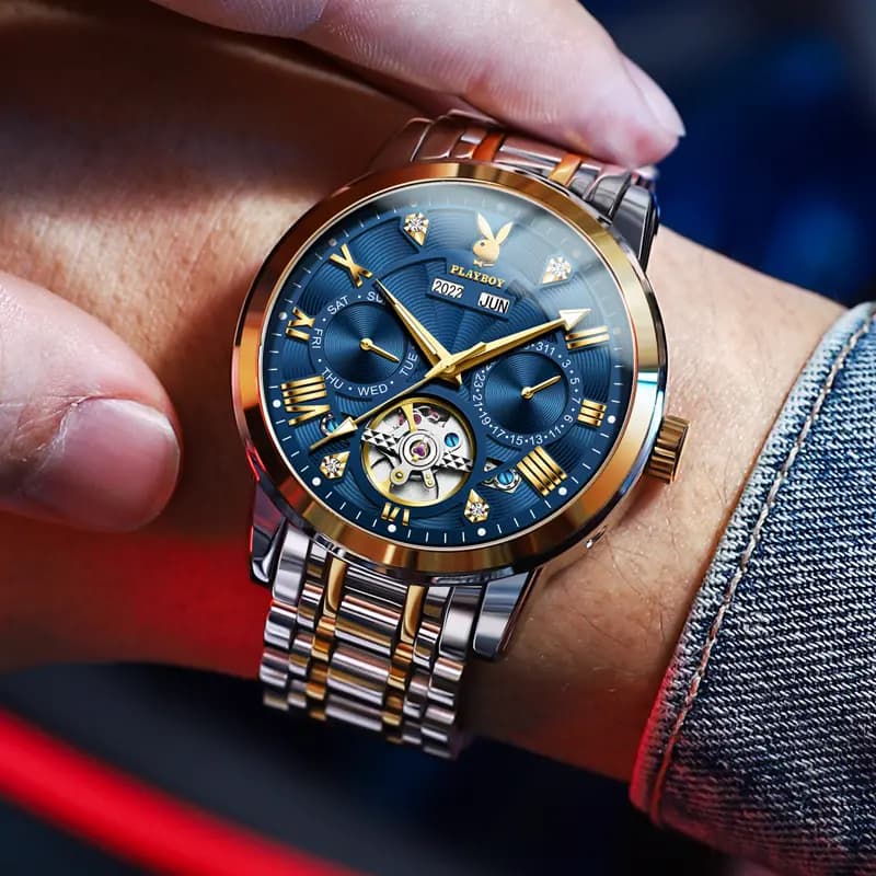 Playboy Roman Series Mechanical Saat Kişi Qara 27
