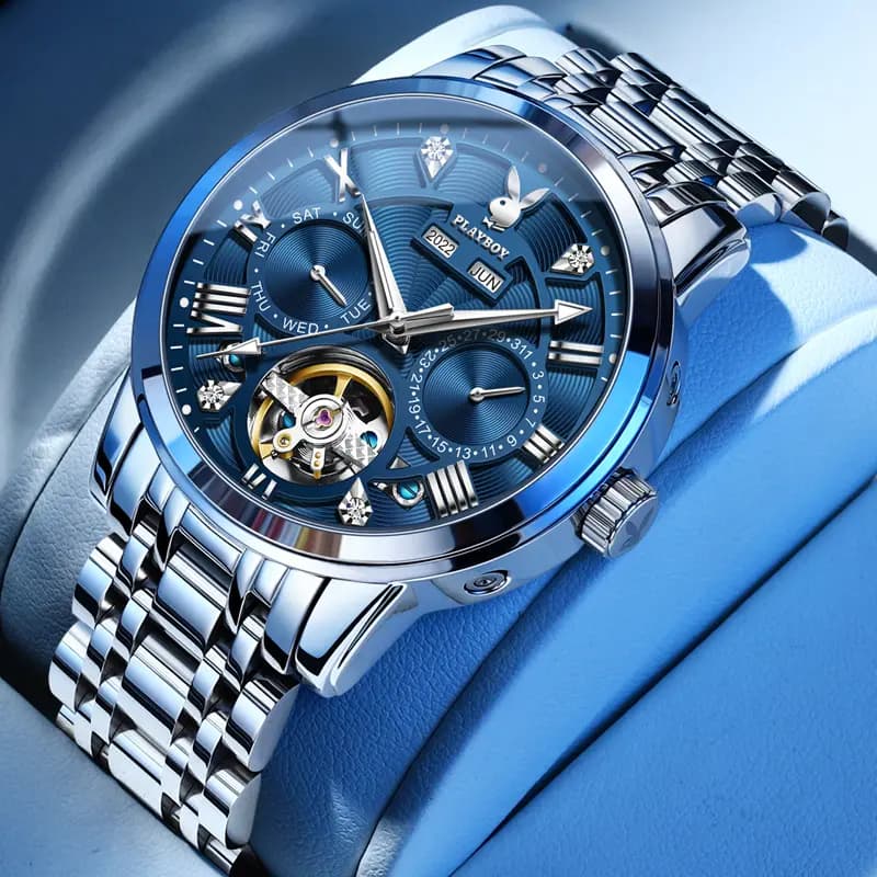 Playboy Roman Series Mechanical Saat Kişi Qara 44