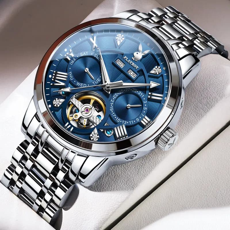 Playboy Roman Series Mechanical Saat Kişi Qara 68