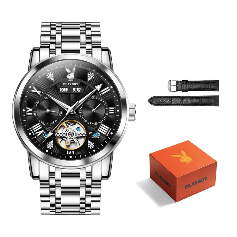 Playboy Roman Series Mechanical Saat Kişi Qara 28