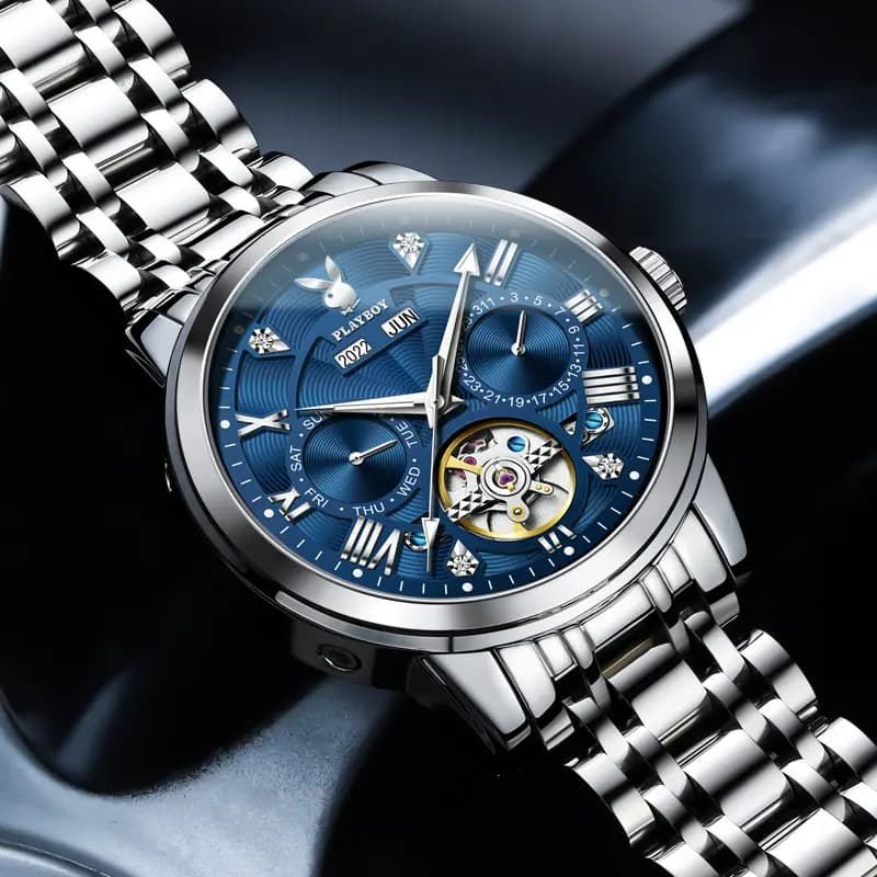 Playboy Roman Series Mechanical Saat Kişi Qara 67